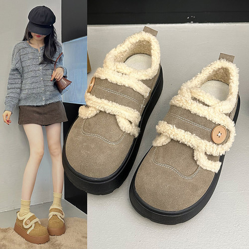 小个子松糕厚底勃肯鞋女2025冬季新款增高保暖雪地靴加绒毛毛棉鞋