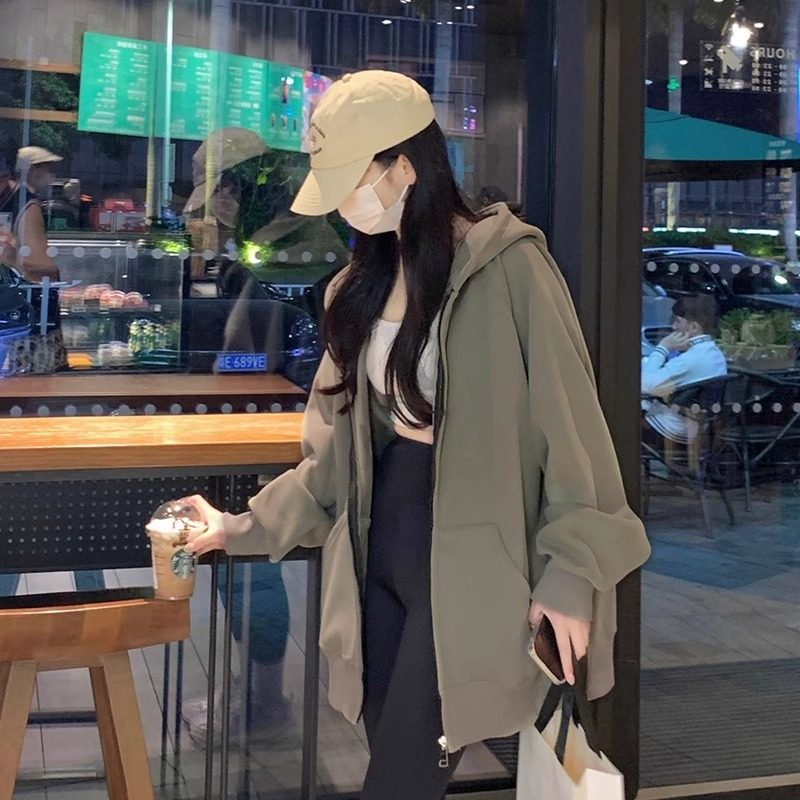 秋冬加绒连帽卫衣外套女