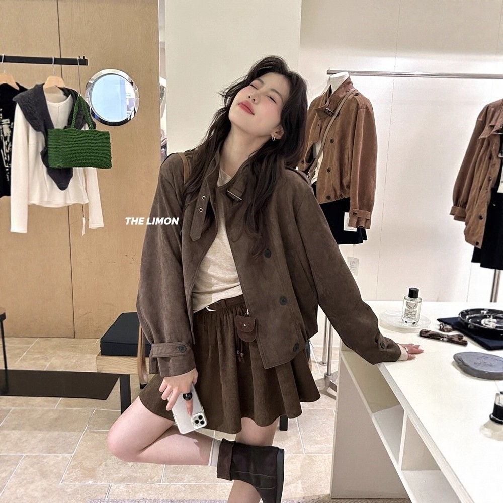 日系美拉德鹿皮绒夹克外套女秋冬