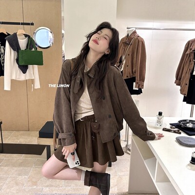 日系美拉德鹿皮绒夹克外套女秋冬