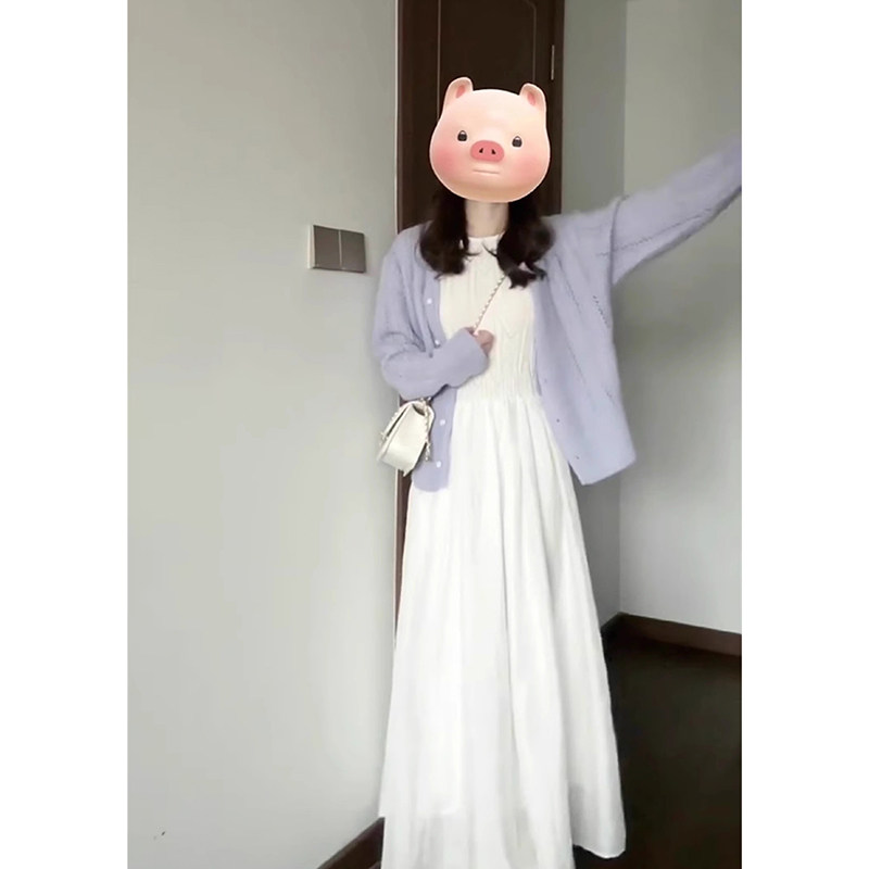 茶歇法式白色仙女长裙套装女