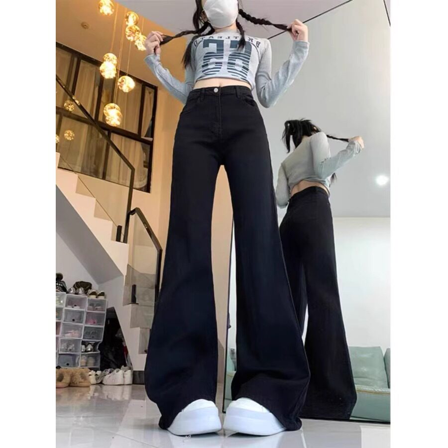 大码不规则牛仔裤女春秋复古