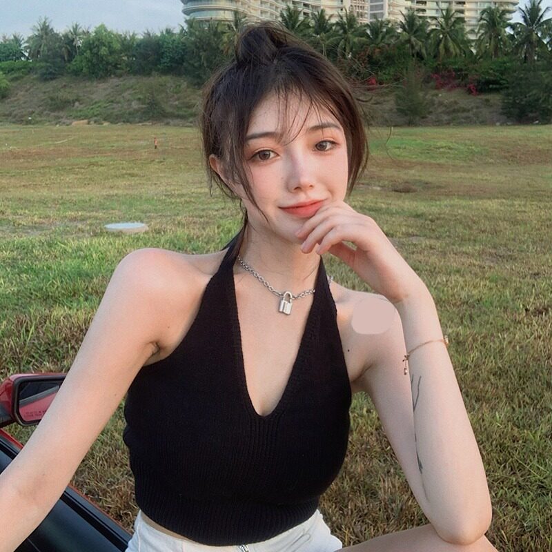 挂脖无袖针织小吊带背心女