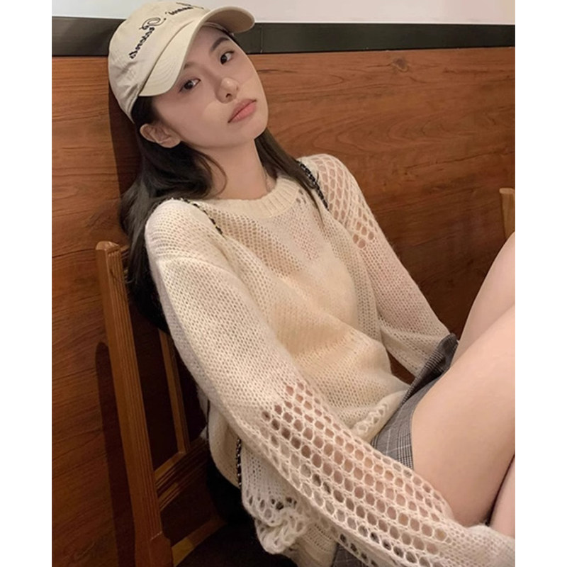 奶fufu软糯马海毛镂空针织衫女