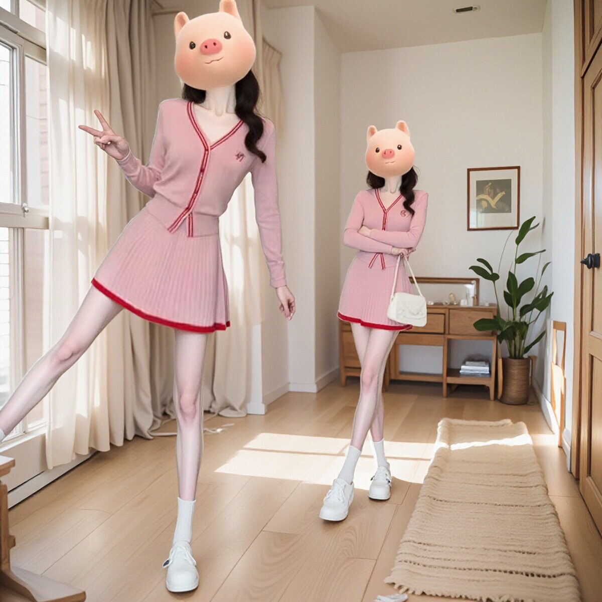 小个子套装粉色针织连衣裙女