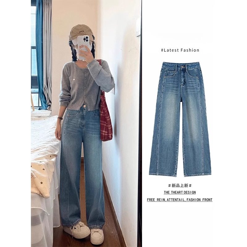 春秋大码复古时尚水洗牛仔裤女