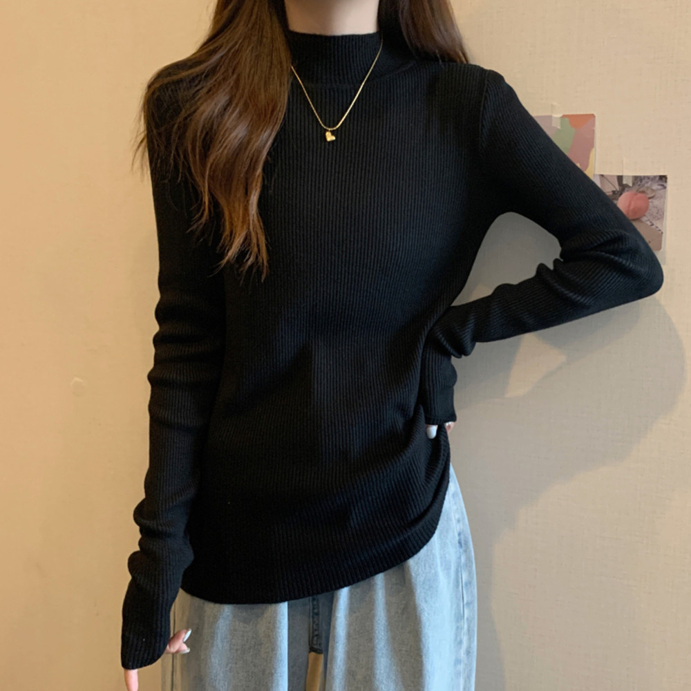 日系半高领针织打底衫女秋冬内搭