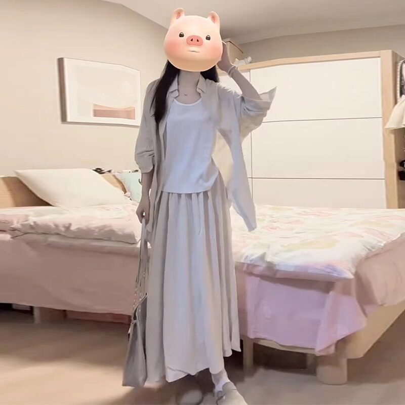 慵懒风衬衫连衣裙子两件套女