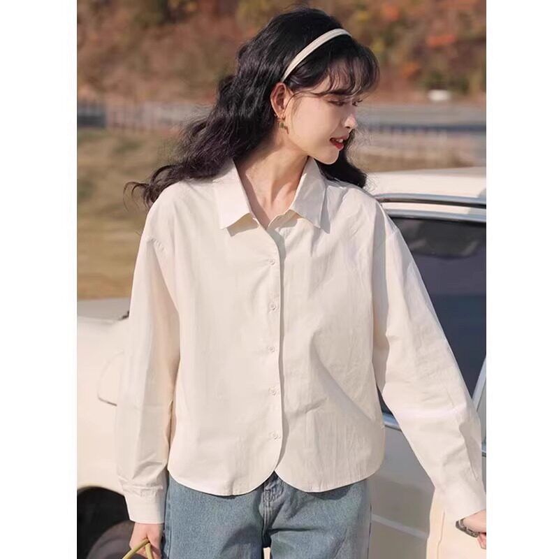 设计感小众长袖白色衬衫女