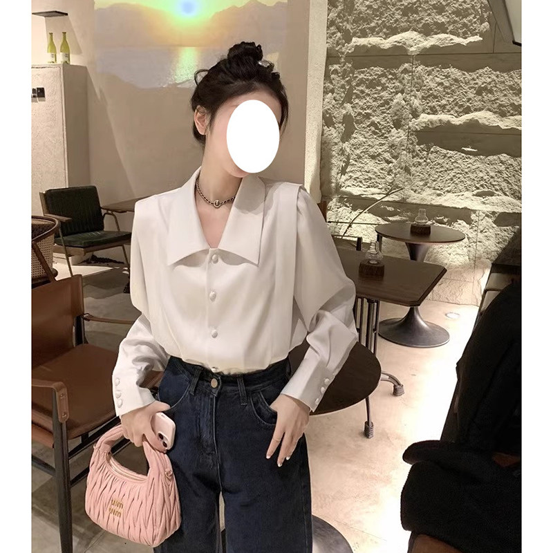 高级感醋酸缎面白色衬衫女