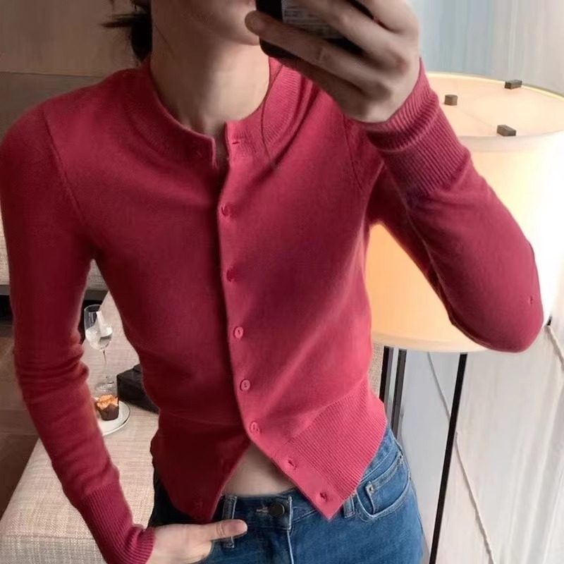 日系修身显瘦短款针织开衫上衣女
