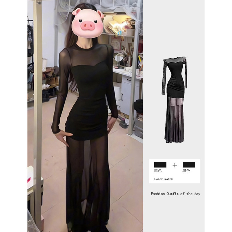 御姐风情万种黑色连衣裙女