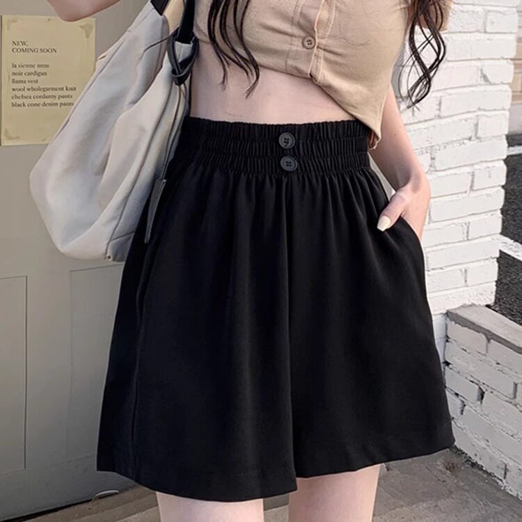 高腰休闲冰丝阔腿西装短裤女