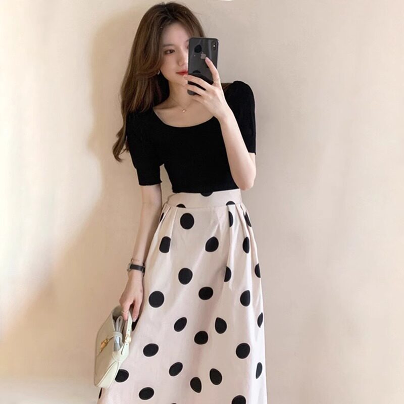 波点半身裙套装名媛连衣裙子女