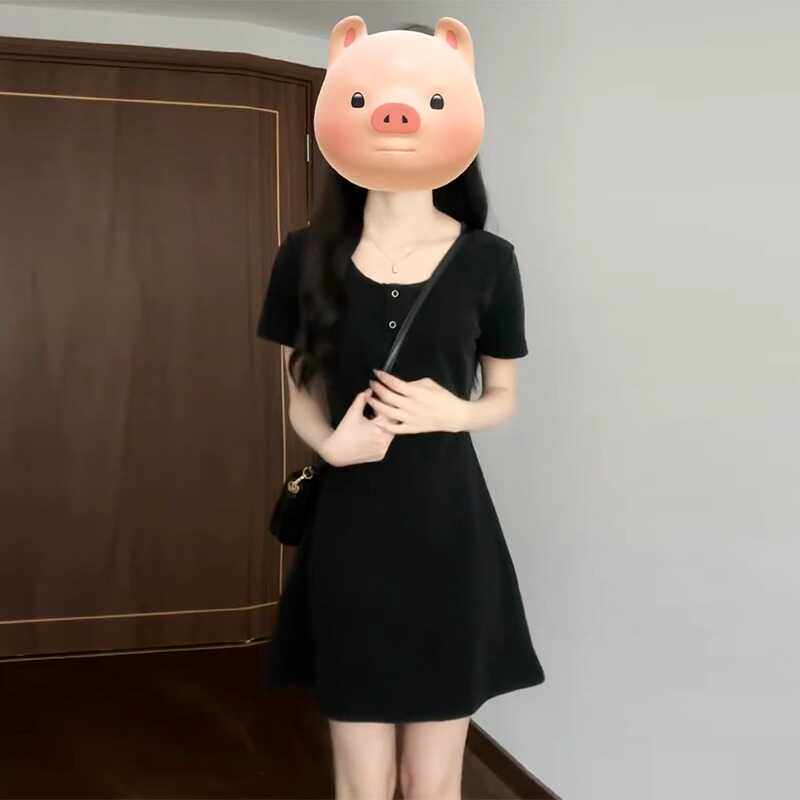 小个子短袖连衣裙女气质黑色