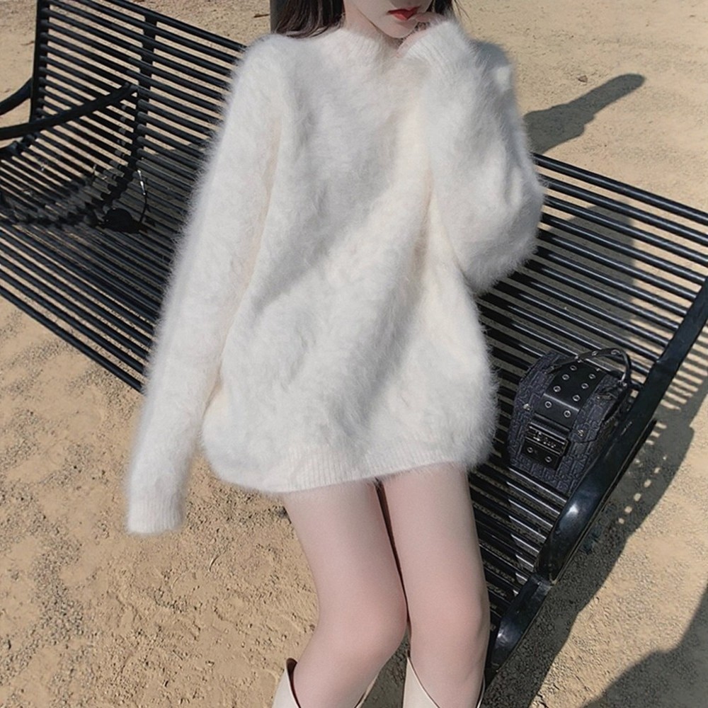 日系水貂绒毛衣女中长款秋冬季