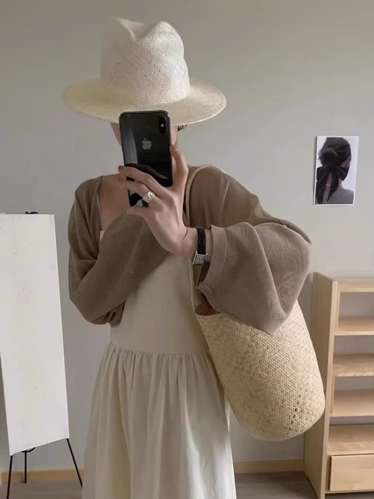日系夏季薄款亚麻冰丝针织防晒开衫女小坎肩吊带外搭罩衫短款上衣
