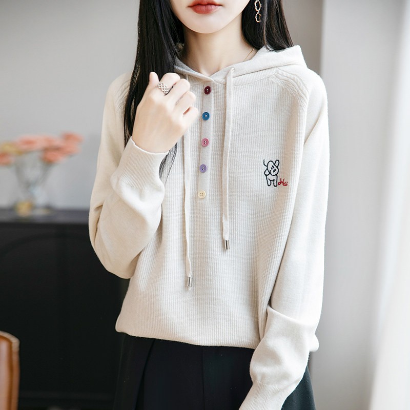 秋装连帽卫衣针织打底衫女士