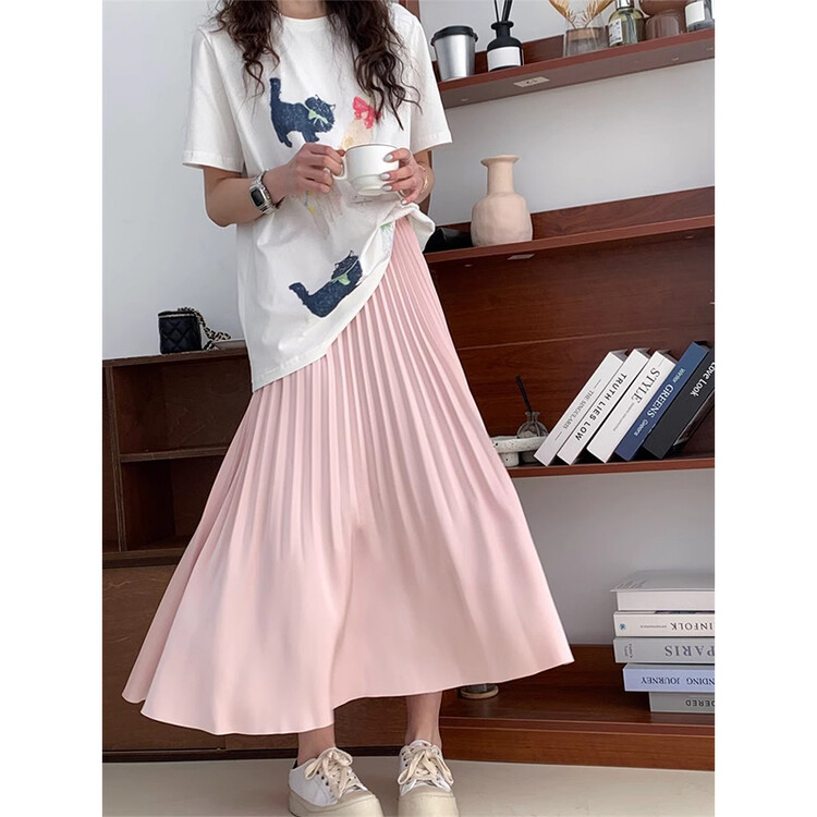 醋酸缎面百褶裙女夏季