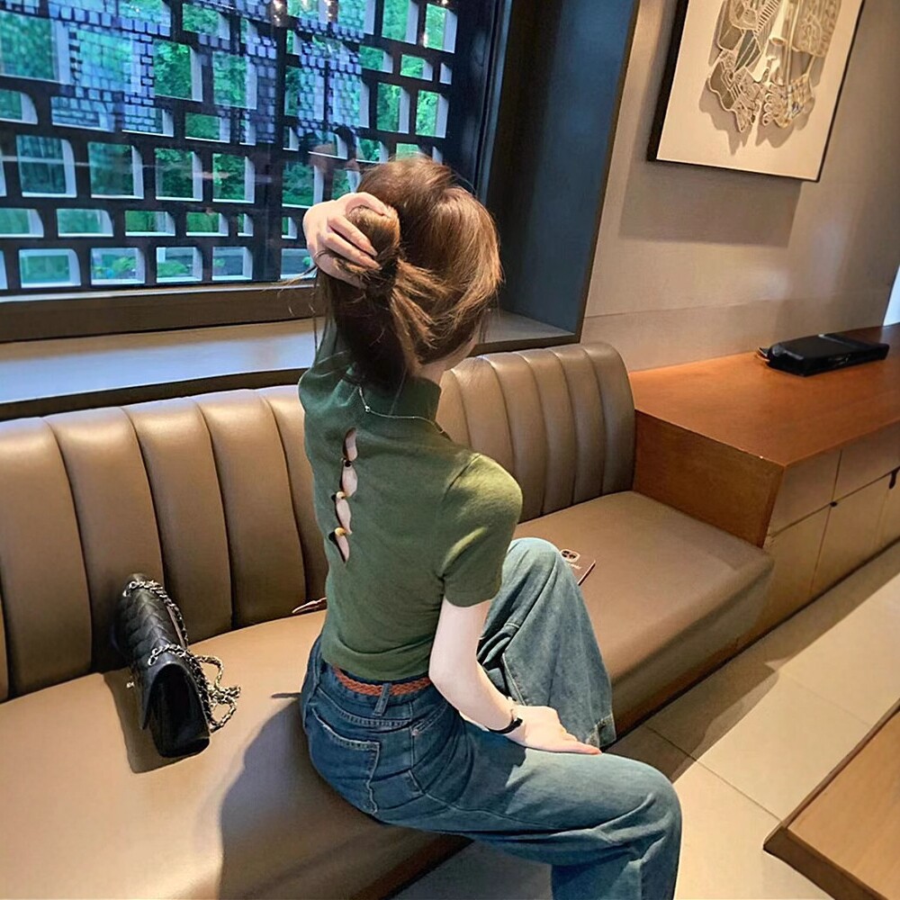 日系镂空冰丝短袖针织衫女夏季