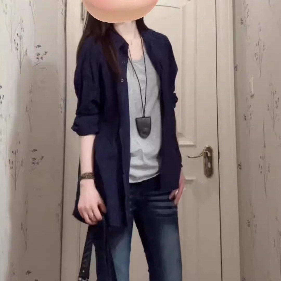 蓝色格子衬衫外套女慵懒防晒衬衣