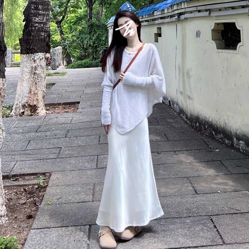 休闲小个子慵懒风白色长裙
