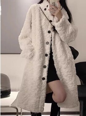 秋冬季宽松加厚中长款毛呢大衣女