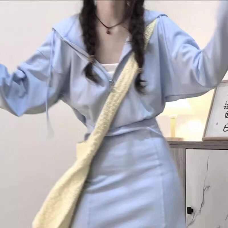 连帽长袖包臀收腰显瘦卫衣裙女