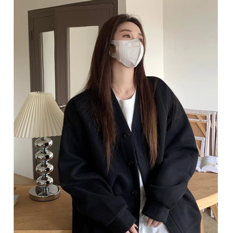黑色开衫棒球服外套女
