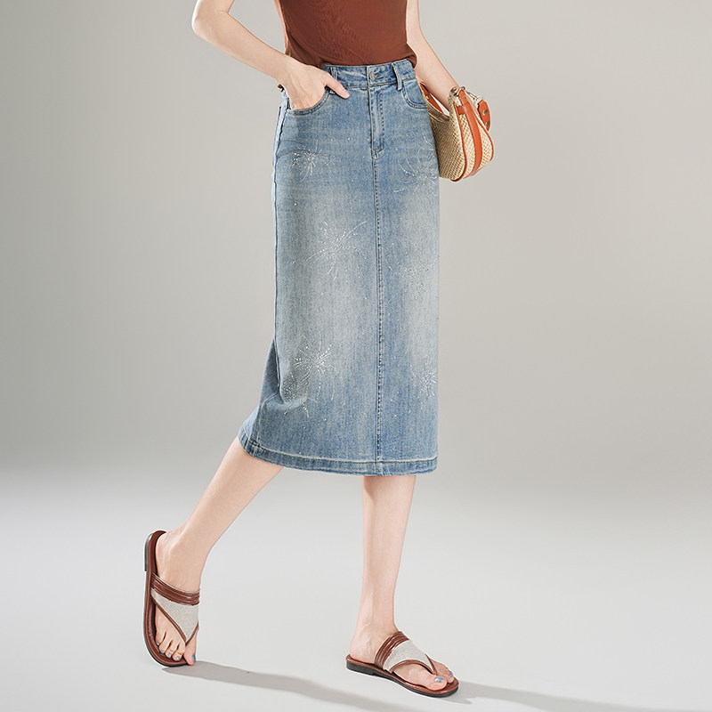 休闲烫钻牛仔半身裙女夏季