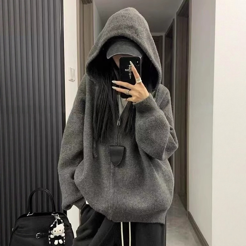 日系连帽针织开衫卫衣女秋冬季