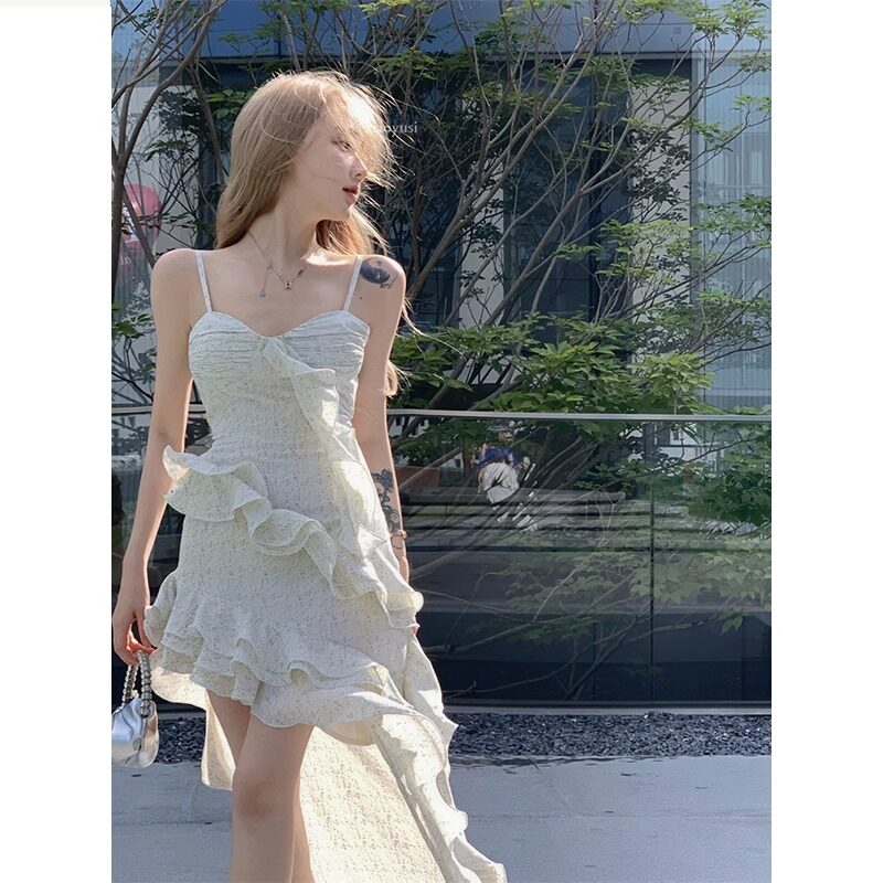 辣妹荷叶边吊带连衣裙女