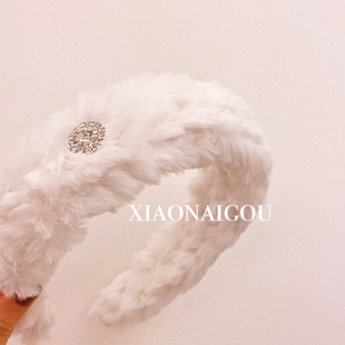 毛绒绒水钻发箍女高级感复古法式高颅顶简约百搭头箍显脸小发饰