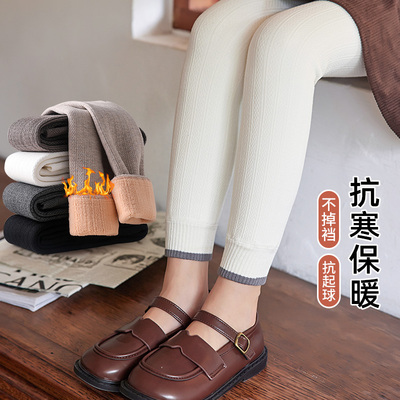 女童加绒加厚打底裤秋冬新款儿童一体绒修身弹力外穿女宝宝长裤子