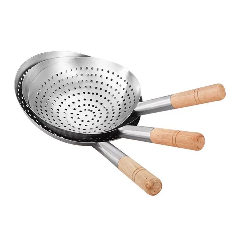 加厚不锈钢木柄漏勺漏壳家用钢柄勺油鼓油钢漏网捞菜厨房用具包邮
