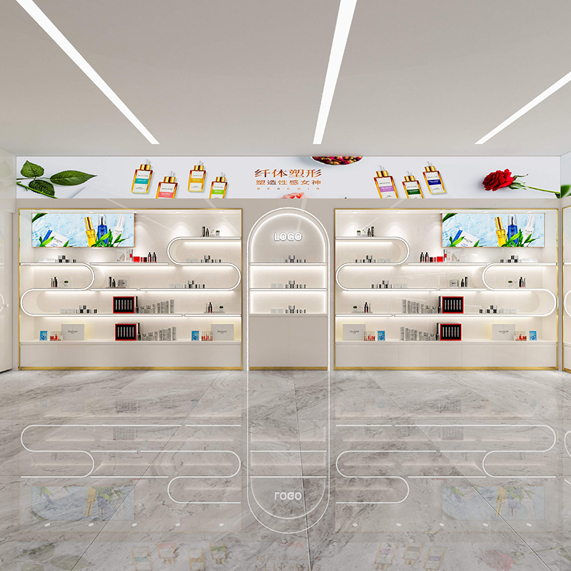 化妆品美容院木烤漆展示柜展厅直播间样品鞋子包包店展示柜台定制