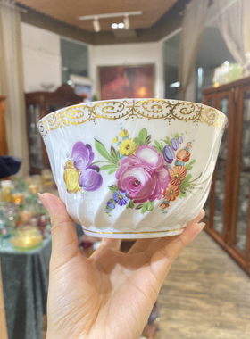 德累斯顿手绘花卉果盘甜品碗汤碗