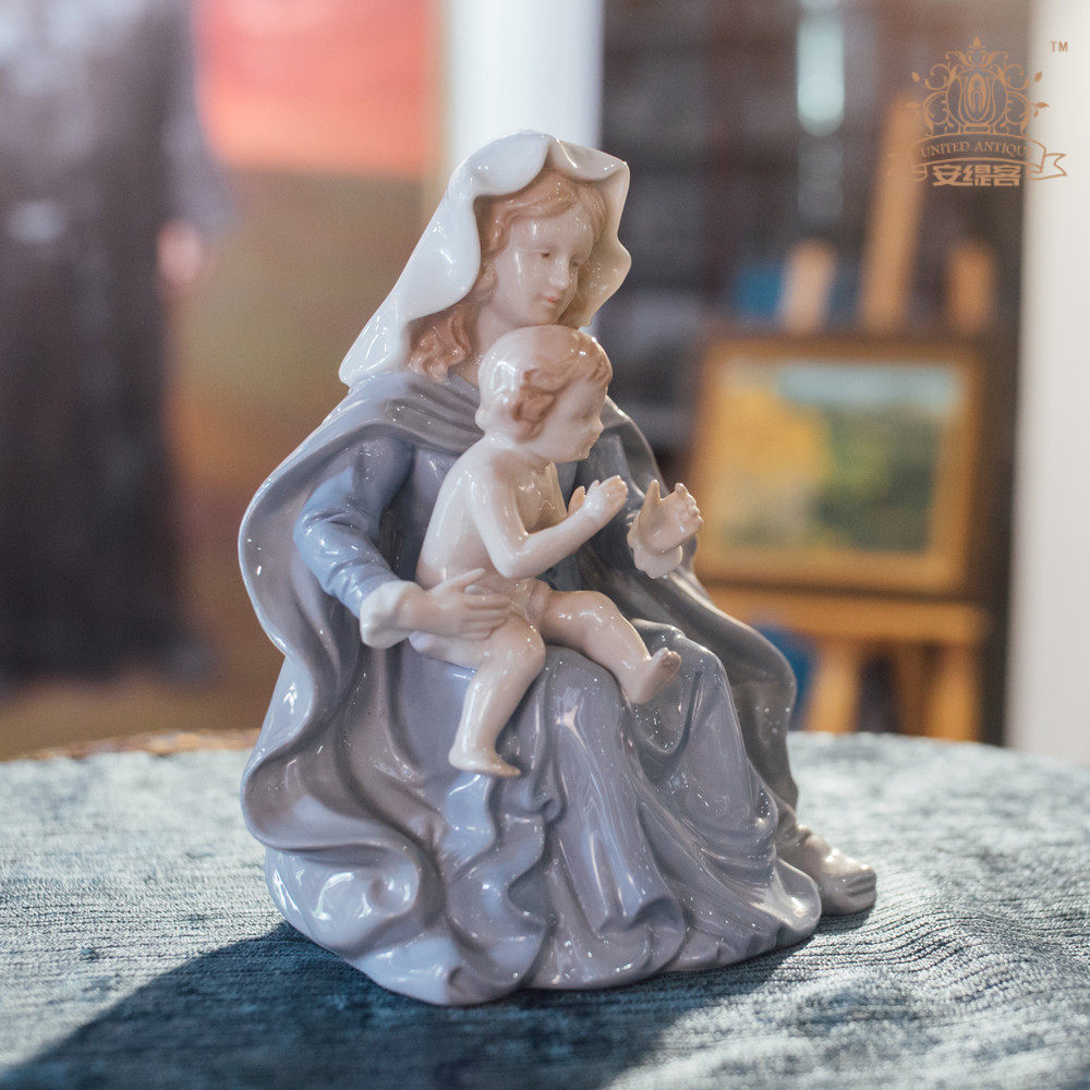 瓷娃娃陶瓷偶客厅摆件新婚工艺品母子人物创意欧式家居装饰雕像
