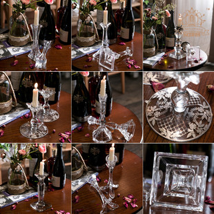 小奢华水晶玻璃烛光晚餐创意简约家居中古摆件 烛台ins风浪漫欧式