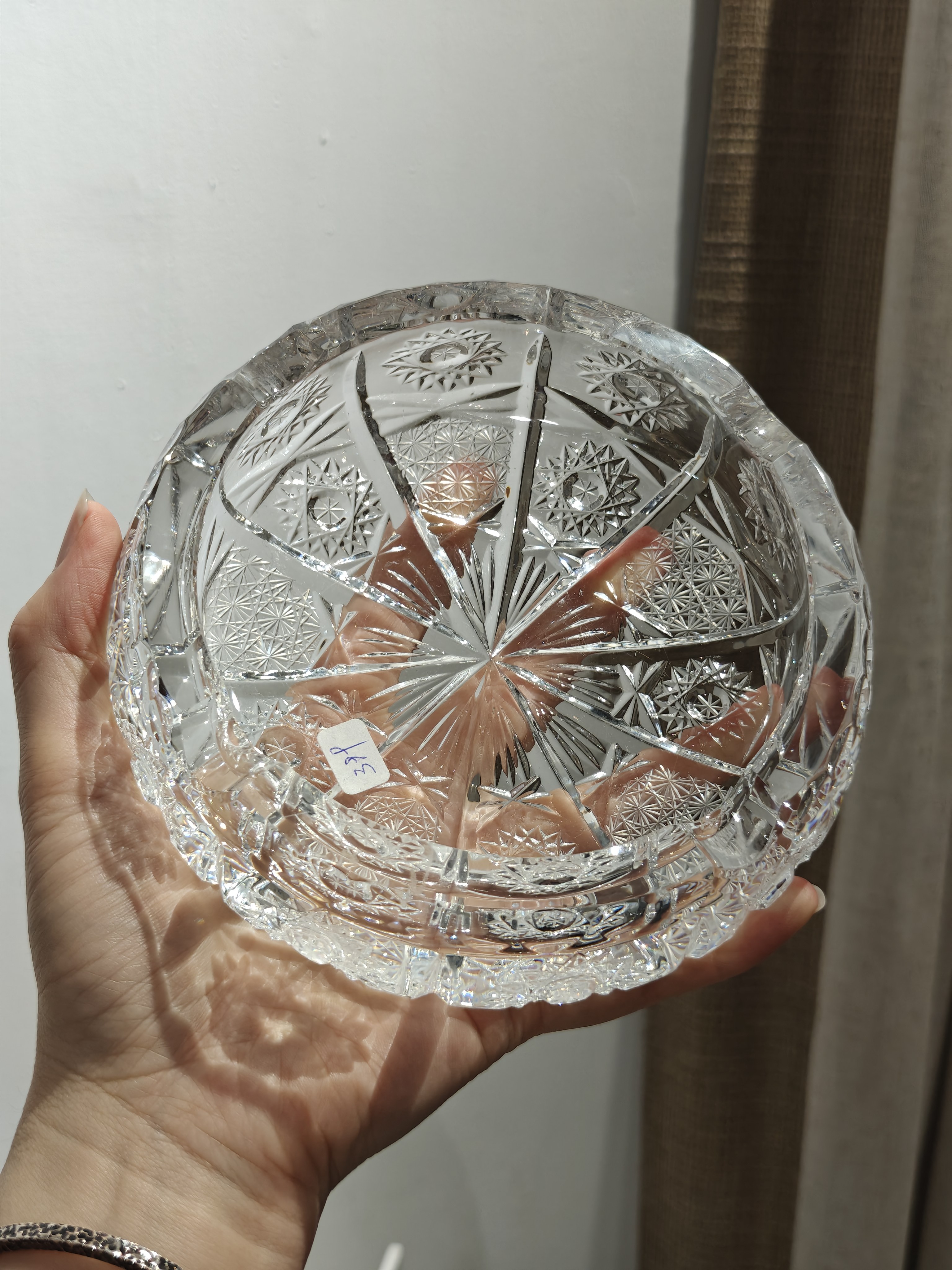 波西米亚手工切割水晶烟灰缸大号