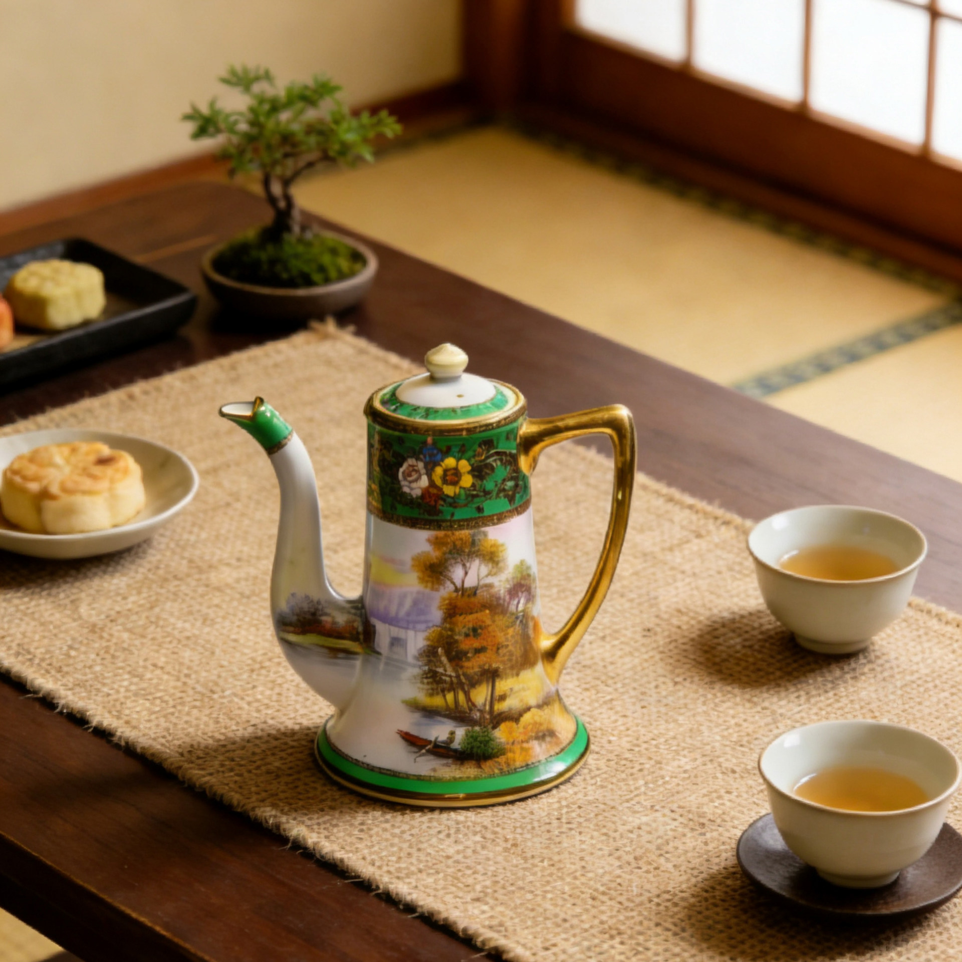 茶壶咖啡壶ins欧式小奢华田园风清新日本手绘陶瓷下午茶中古摆件