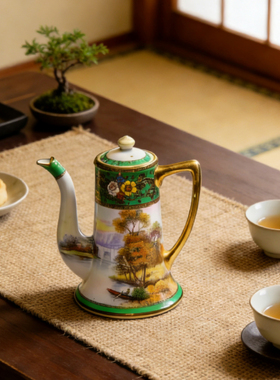 茶壶咖啡壶ins欧式小奢华田园风清新日本手绘陶瓷下午茶中古摆件
