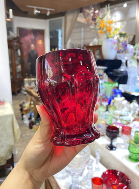 美国大萧条时期中古宝石红果汁杯
