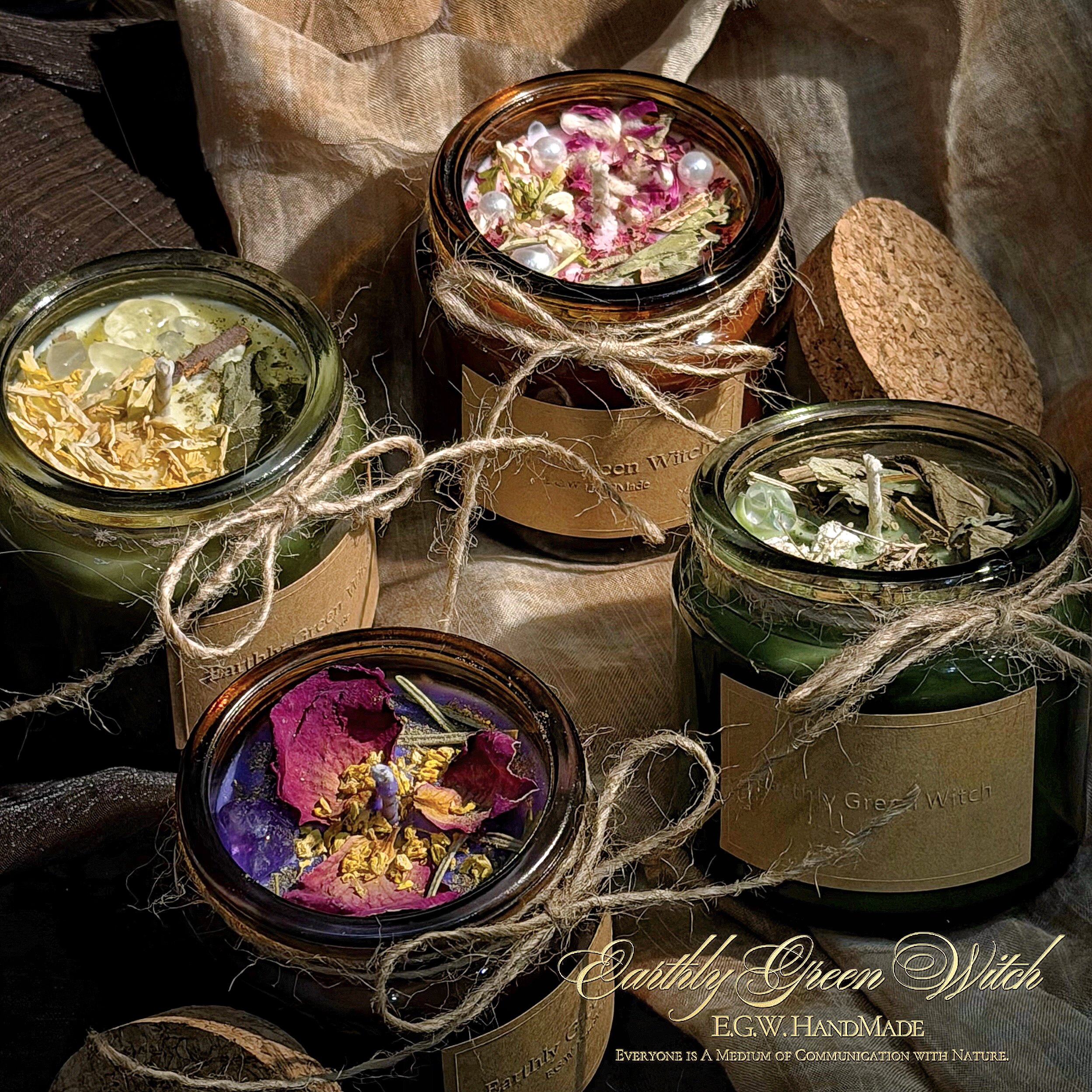 E.G.W原创手工蜡烛 高级香薰草本天然大豆蜡许愿植物新月水晶