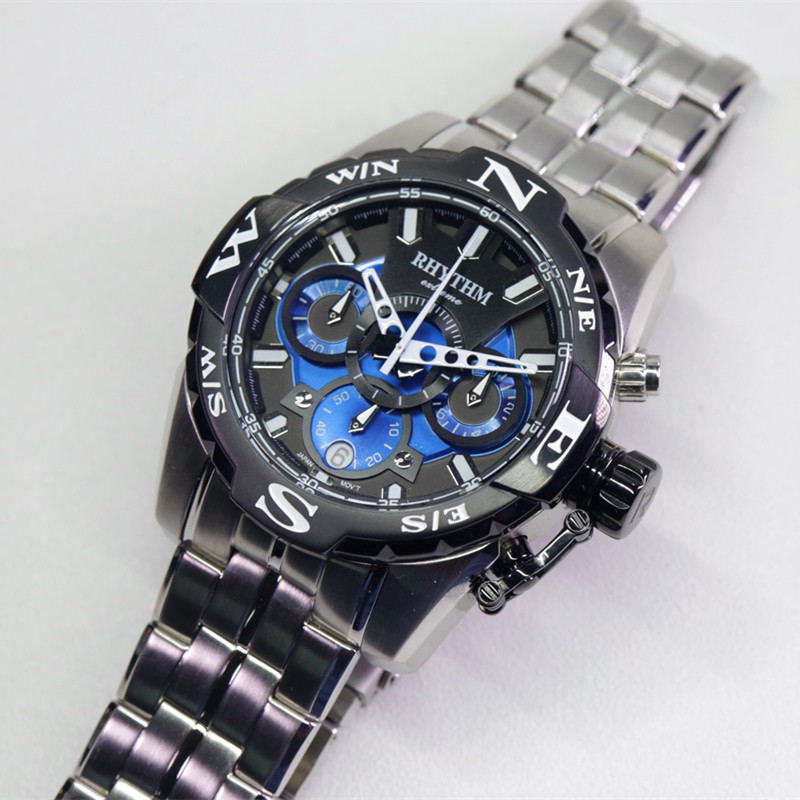 正品丽声rhythm原装进口大表盘时尚运动钢带防水潮流计时男士手表