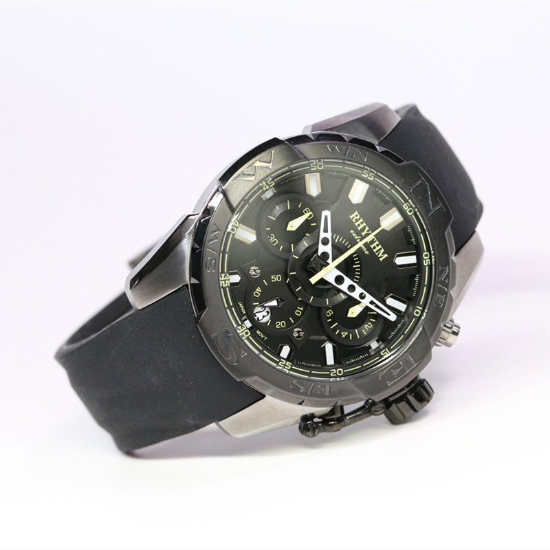 丽声rhythm原装进口大表盘运动时尚休闲防水男士多功能石英手表