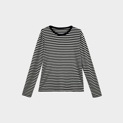 羊毛天丝黑白条纹长袖T恤