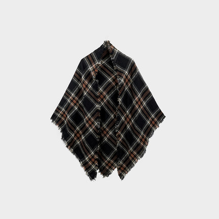 Miss couleur文艺感羊毛棉焦糖格纹大三角披肩流苏须边围巾MC041