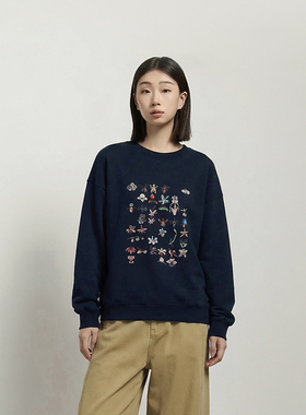 Miss couleur美式复古圆领宽松慵懒风上衣植物印花卫衣MC26SS022