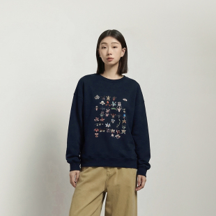 Miss 复古圆领宽松慵懒风上衣植物印花卫衣MC26SS022 couleur美式